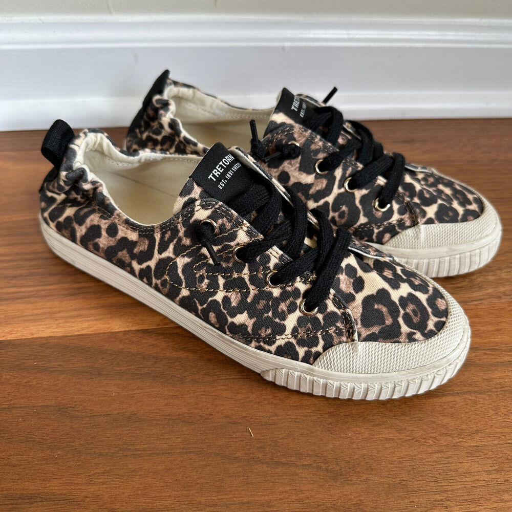 Tretorn Women's Brown Leopard Meg Slip-On Canvas Sneakers Shoes Size US 7